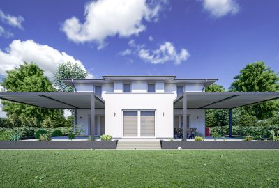 3D Visualisierung einer Villa in Sachsen mit neuem Lamellendach